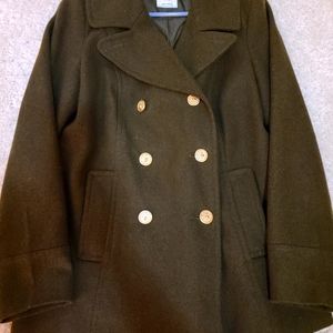 Olive green , gold buttons wool coat